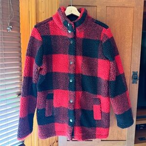 Maurices Red Black Plaid Flannel Fleece Coat Jacket Women’s Small